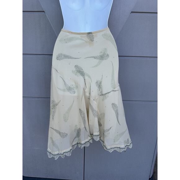 Studio M Vintage Silk Fern Print Midi Skirt Ruched Waist Detail — Size SP Petite - Picture 4 of 9